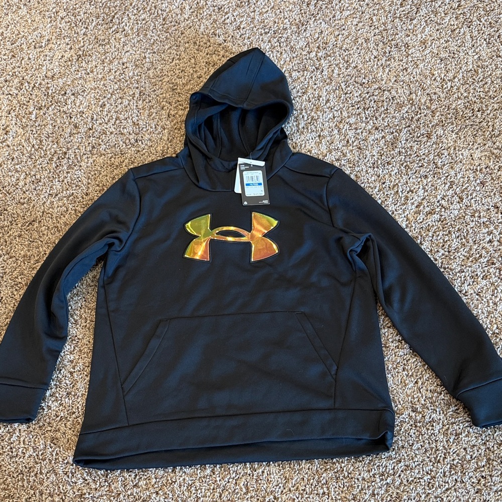 Under Armour Kids Hoodie in Black with Gold Iridescent Emblem